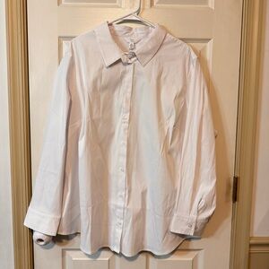Time And Tru Basic Poplin White Button Down Shirt Collared Long Sleeve NWT 3X